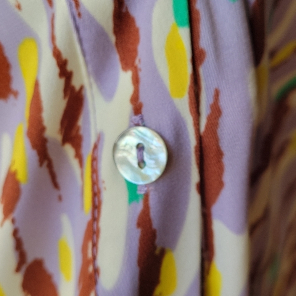 MELLODAY Puff Sleeve Satin Shirtdress Small Maxi Dress Button Down Purple Green - Picture 7 of 14